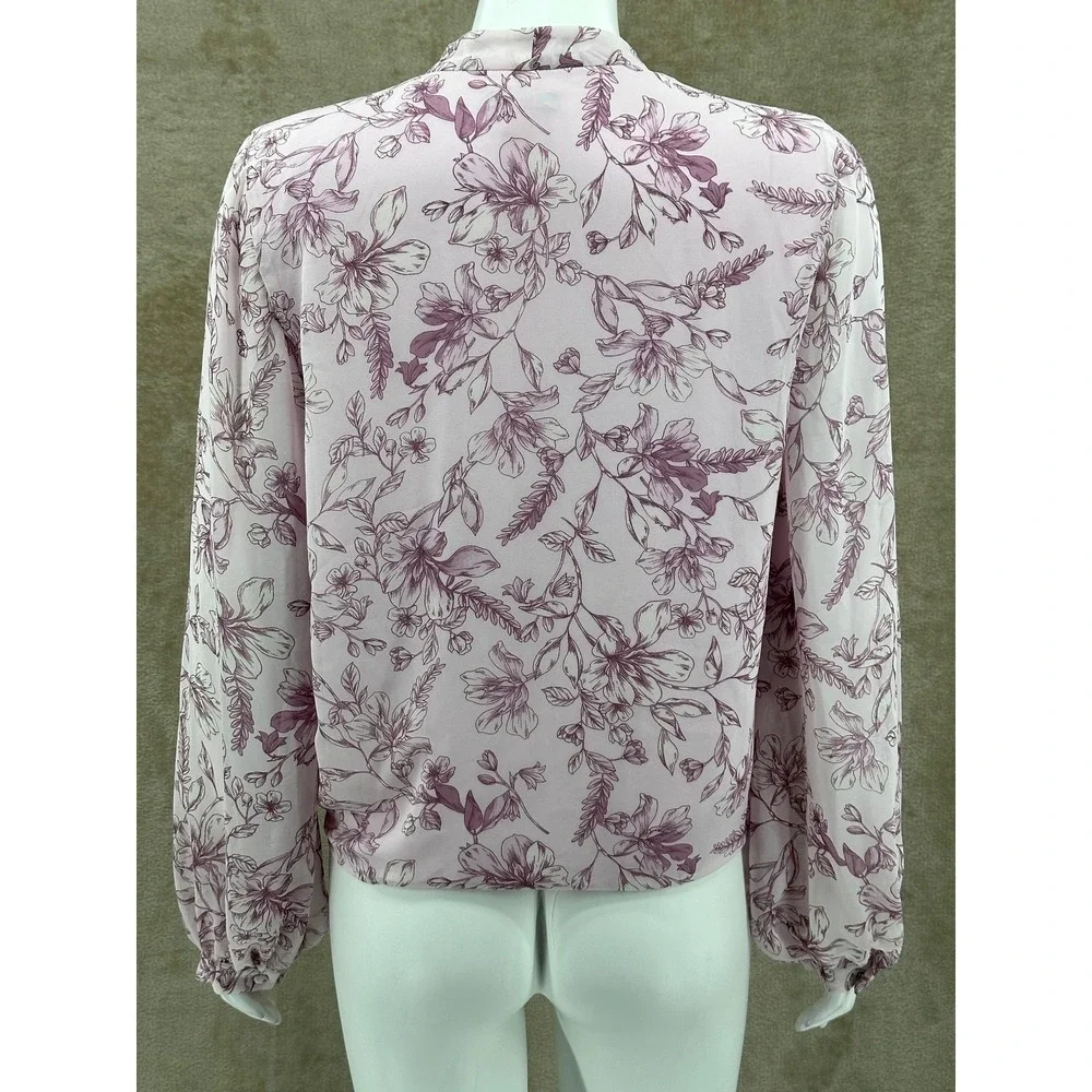 Vince Camuto Top Womens Small Ice Pink Floral Beauty Button Tie Front Spring NWT